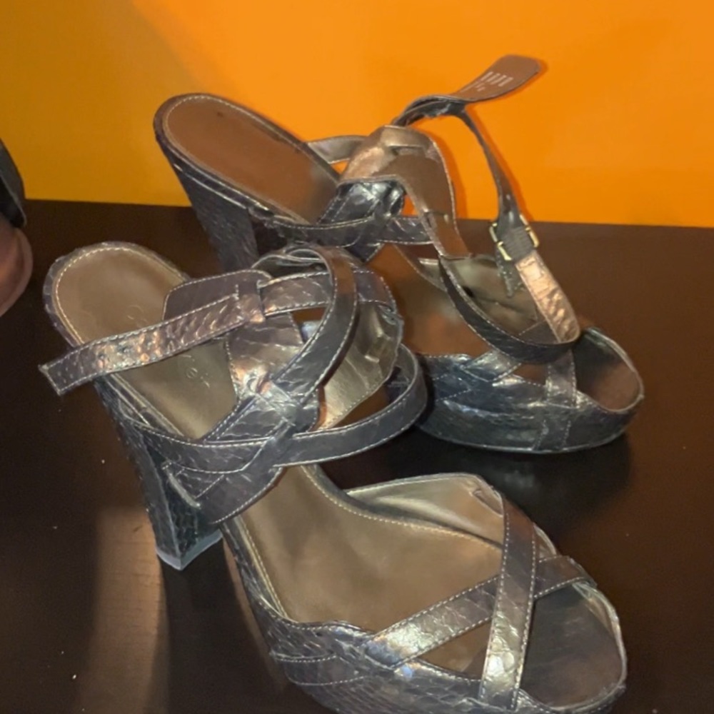 Calvin Klein Black Wedge Shoes with Strappy Design